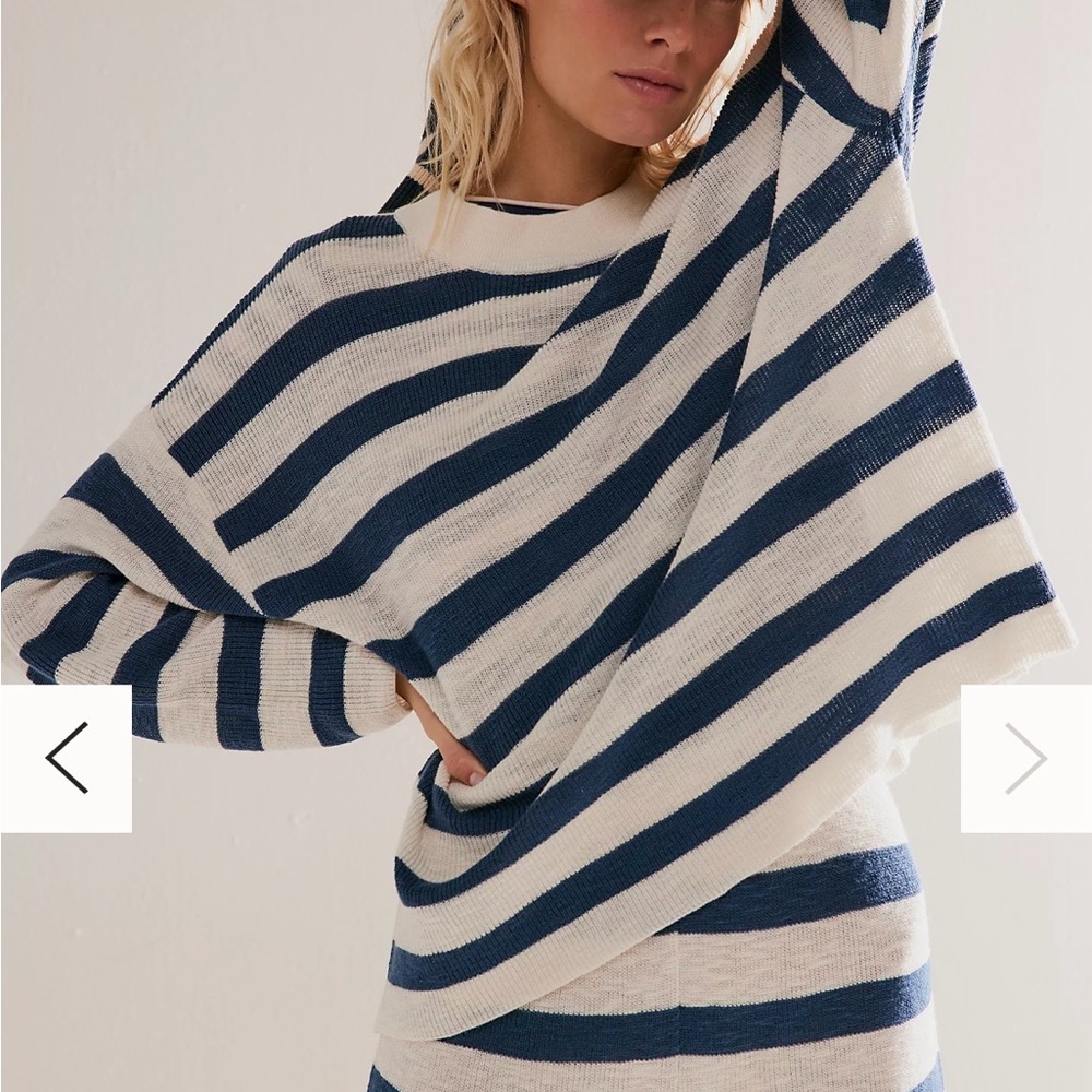 FREE PEOPLE Blue White Stripe Malibu Surf Sweater Set XL